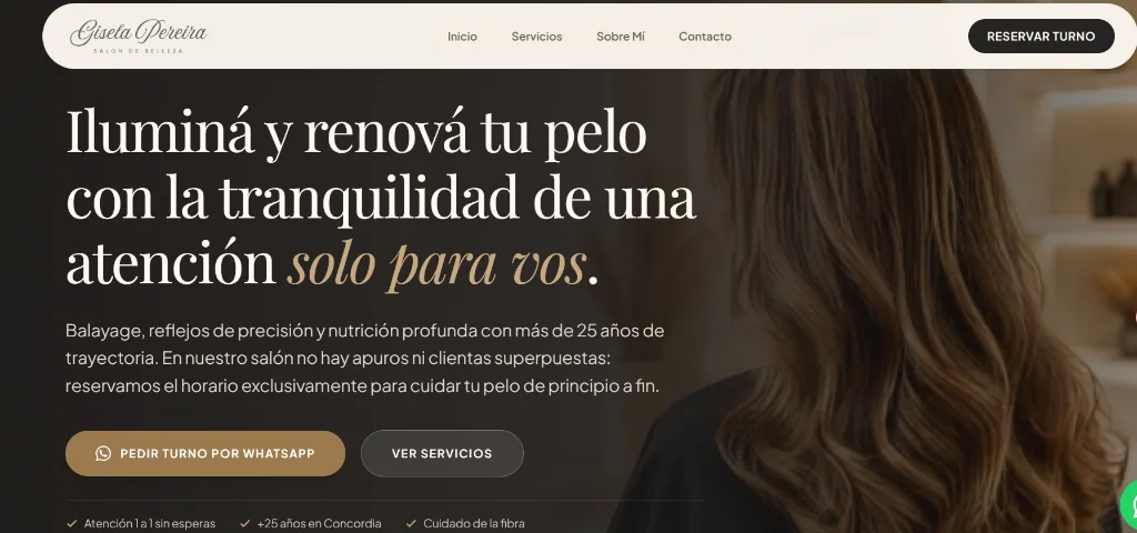 Captura del sitio web de Gisela Peluquería